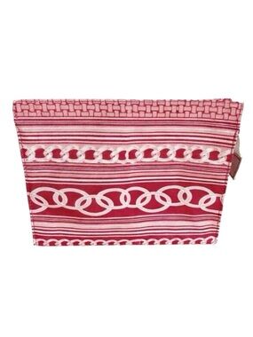 Clinique Large One Compartment Make Up Bag Zip Closure Rubberized Inside Chain